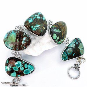 LARGE 5 Piece Turquoise Toggle Bracelet 925 Silver Authentic Gemstone